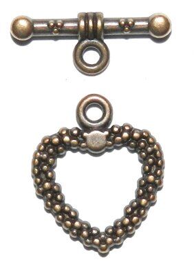 DIY Antiqued Copper 19mm Dot Texture Heart Toggle Clasp with 20mm Bar 10pc M384